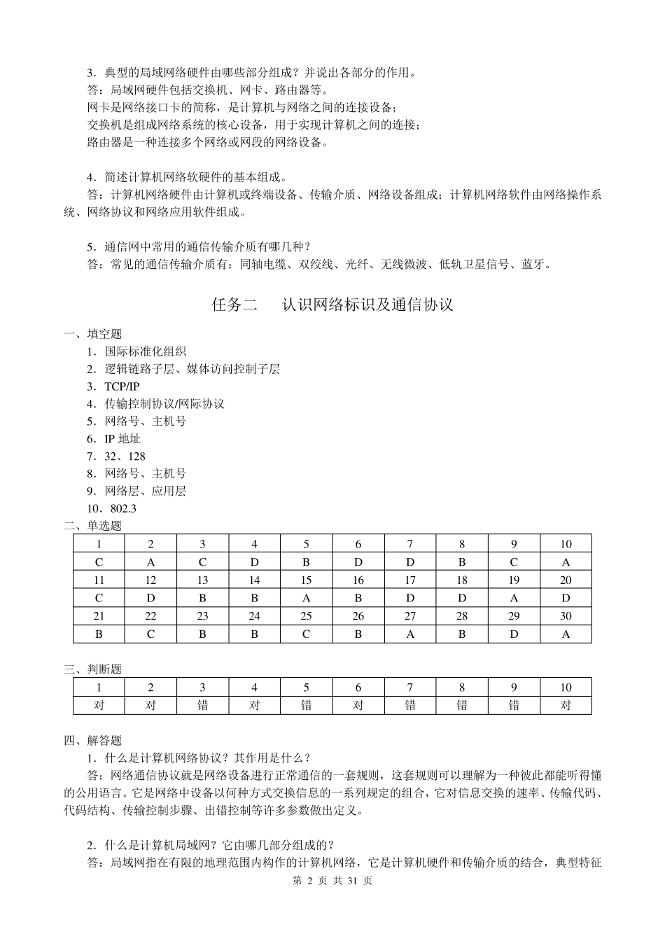 《计算机网络基础与应用配套练习(第二版)》参考答案_第2页