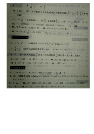 《轻松上初中数学暑假作业升级版》小学六年级数学暑假作业答案