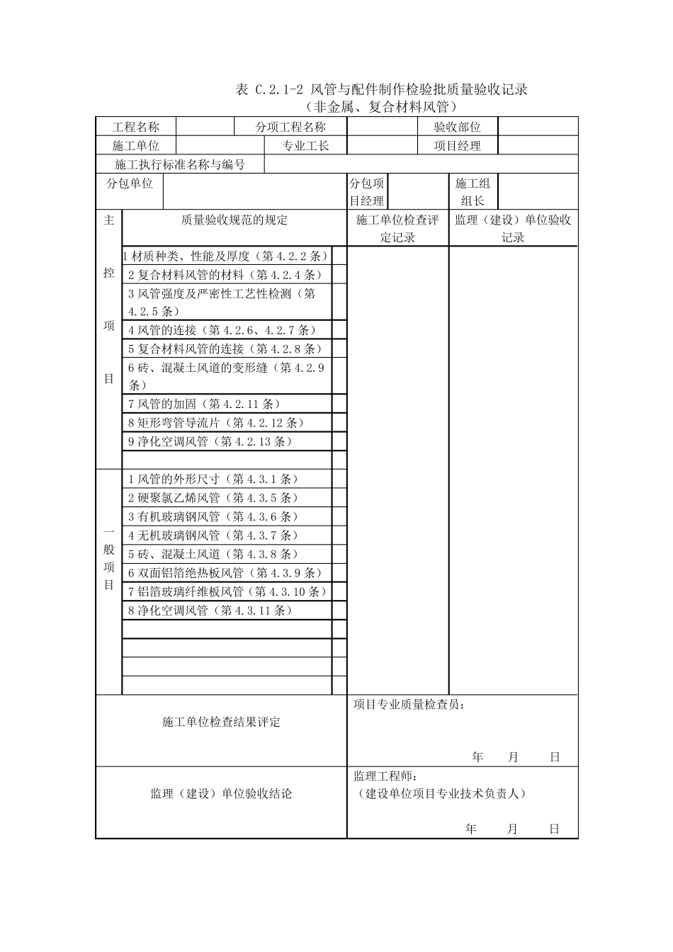 《通风与空调工程施工规范施工规范质量验收规范要求文件》(GB502432016)验收表格_第2页