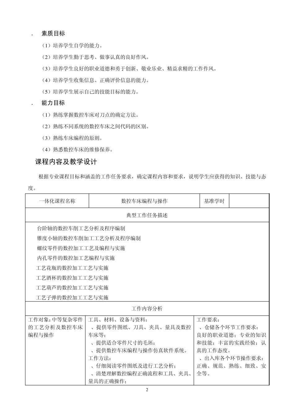 《重庆科创学院数控车床编程与操作》一体化课程设计方案_第2页