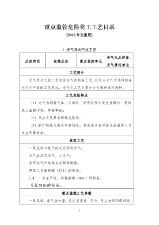 《重点监管危险化工工艺目录》(2013年)