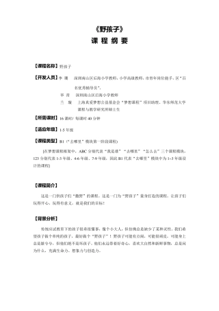 《野孩子》课程纲要及教案