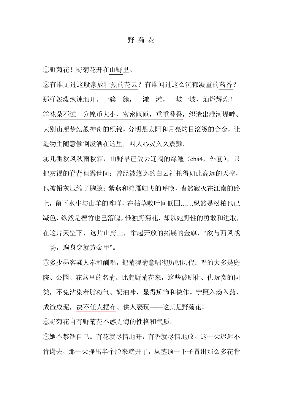 《野菊花》初中现代文阅读解析_第1页