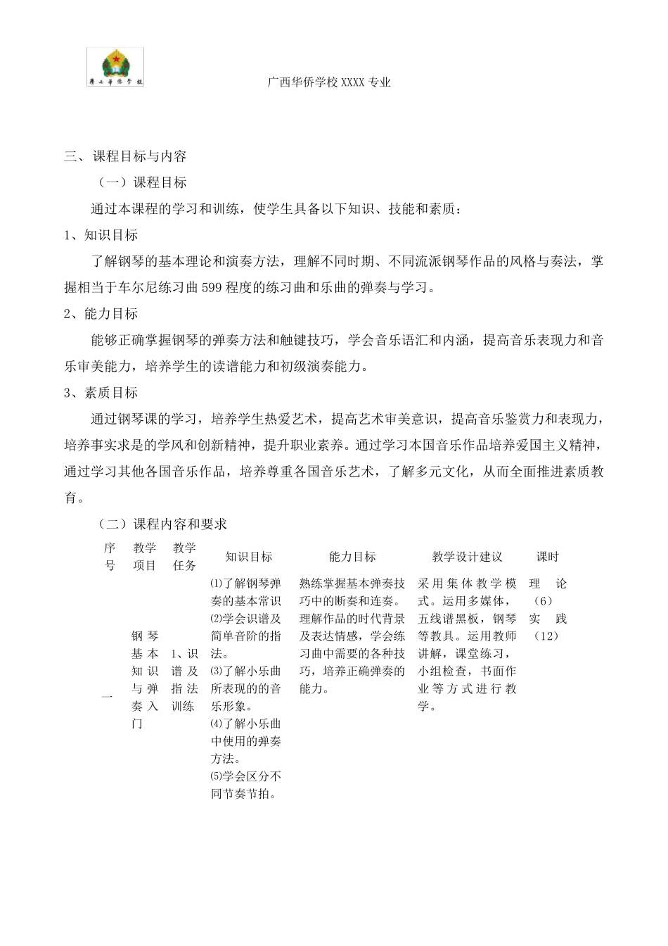 《钢琴基础》课程标准_第2页