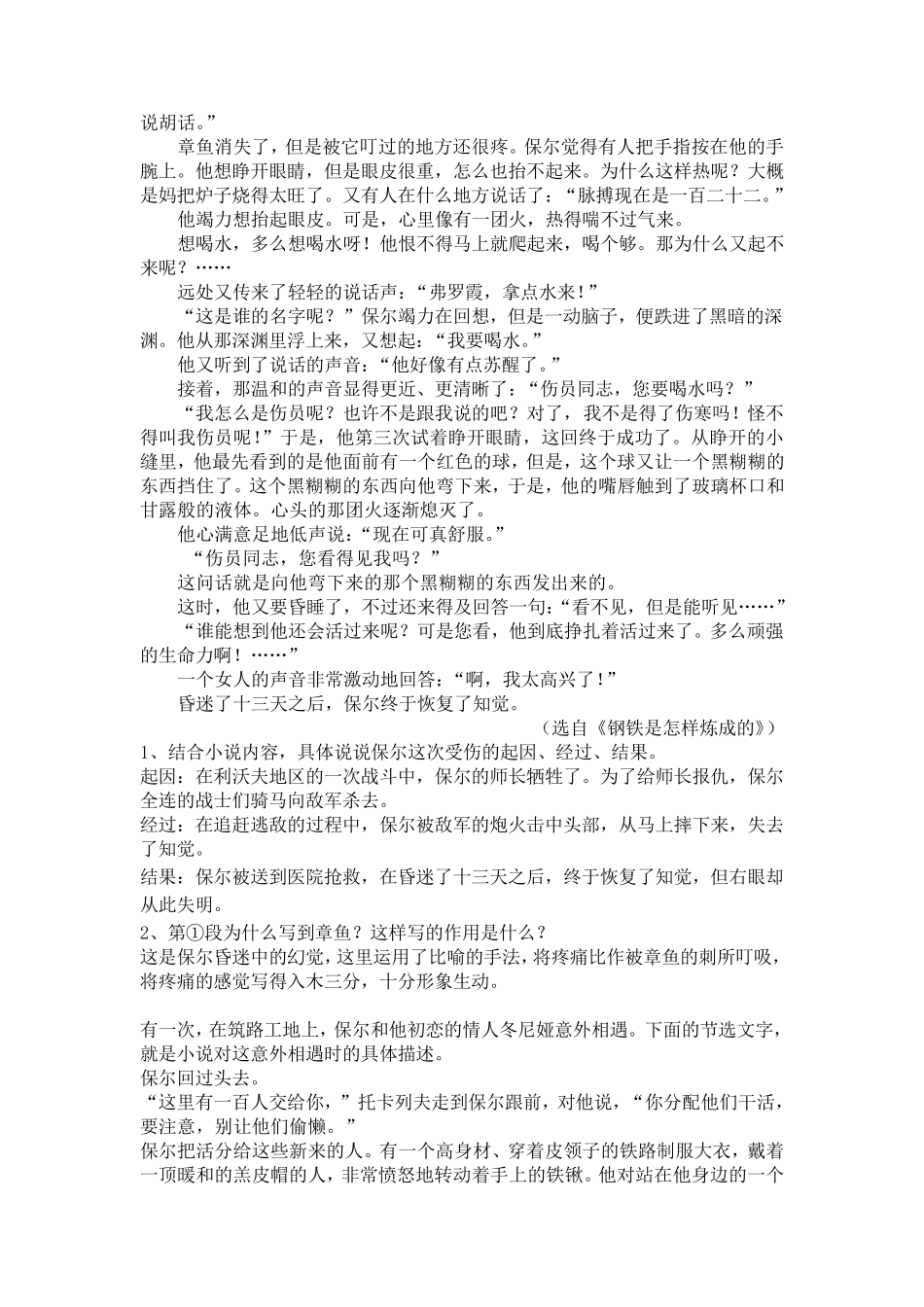《钢铁是怎样炼成的》文段练习_第2页