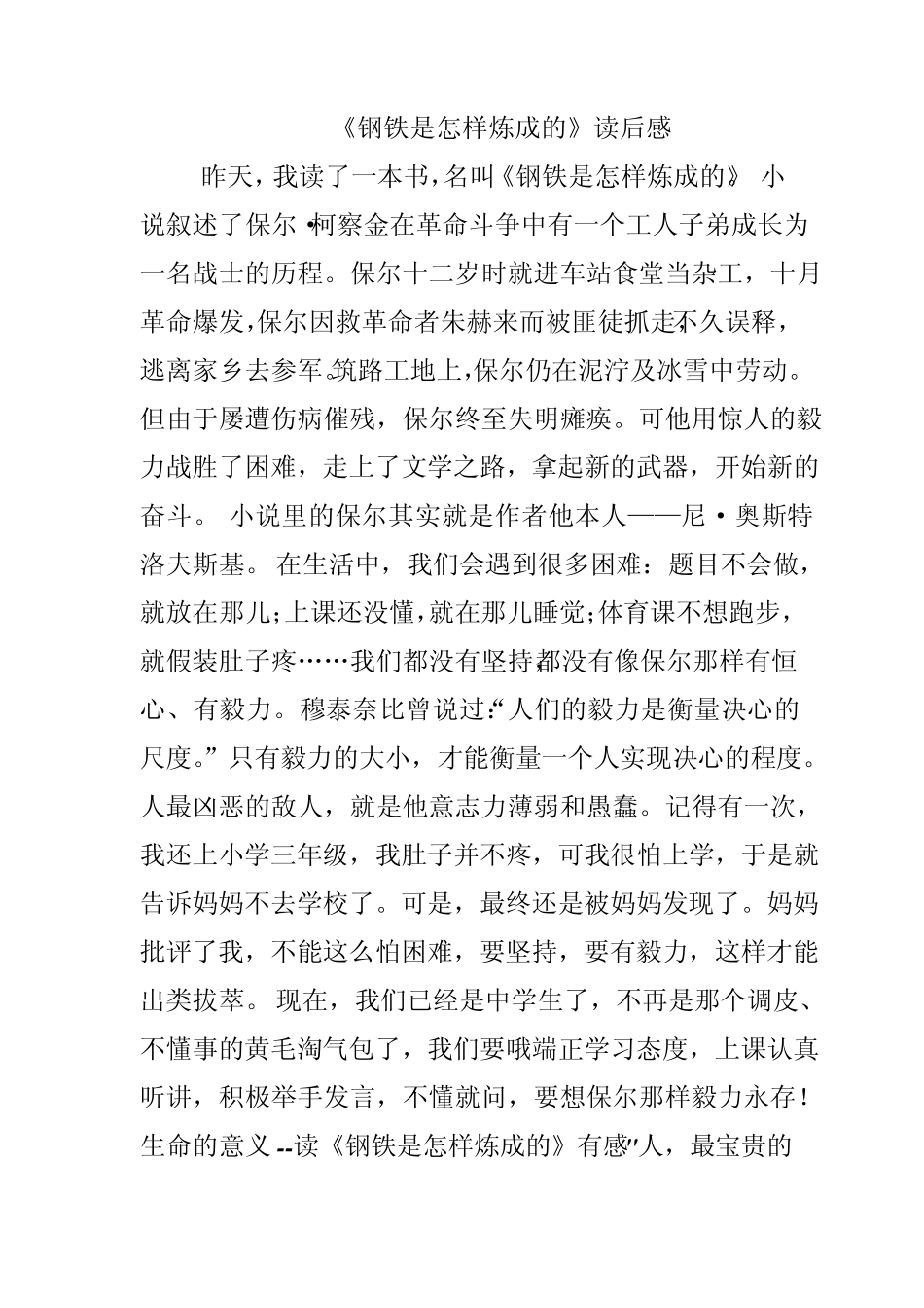 《钢铁是怎样炼成的》读后感_第1页
