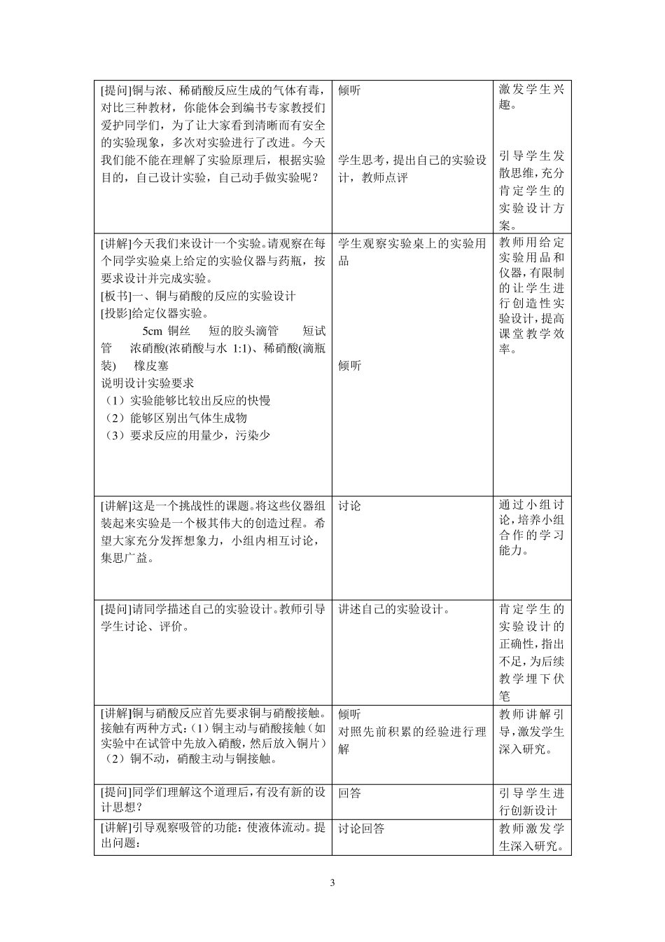 《铜与硝酸反应的装置设计》教学设计_第3页
