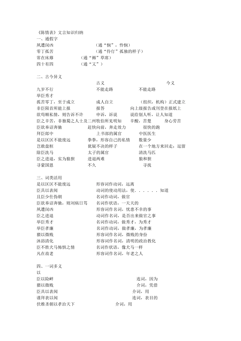 《陈情表》文言知识归纳_第1页
