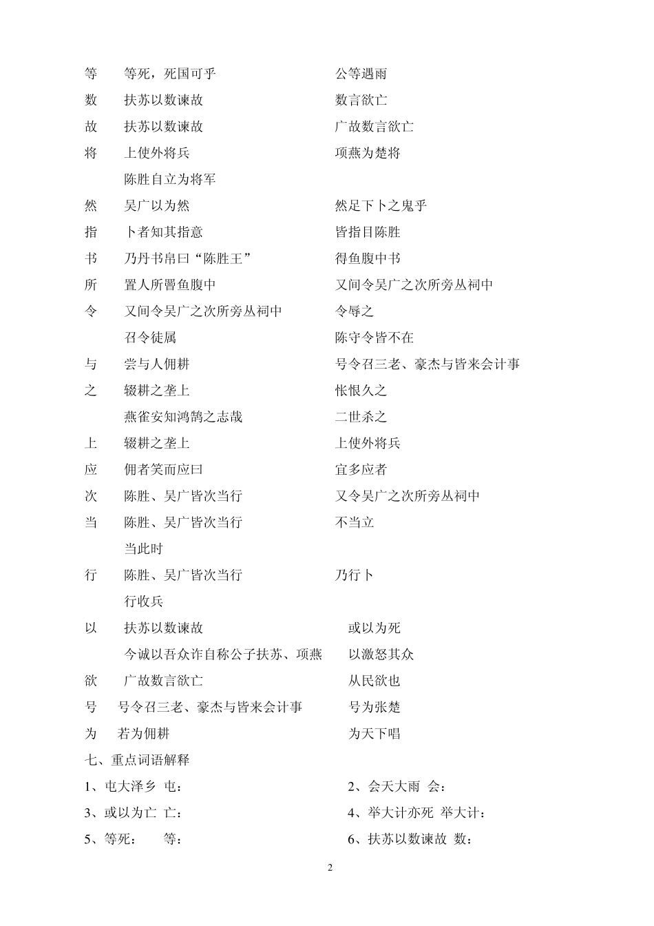 《陈涉世家》重点字词句练习及答案_第2页