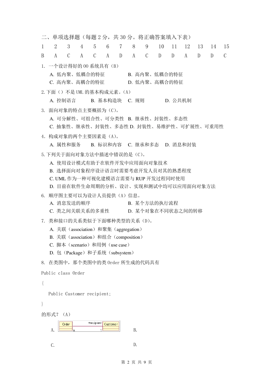 《面向对象分析与设计》试卷(A)及答案_第2页