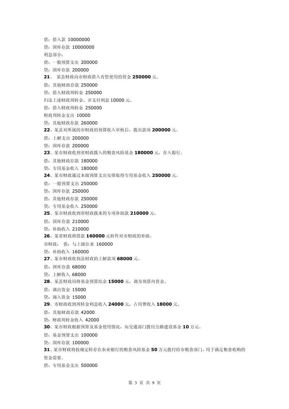 《预算会计》会计分录习题_第3页
