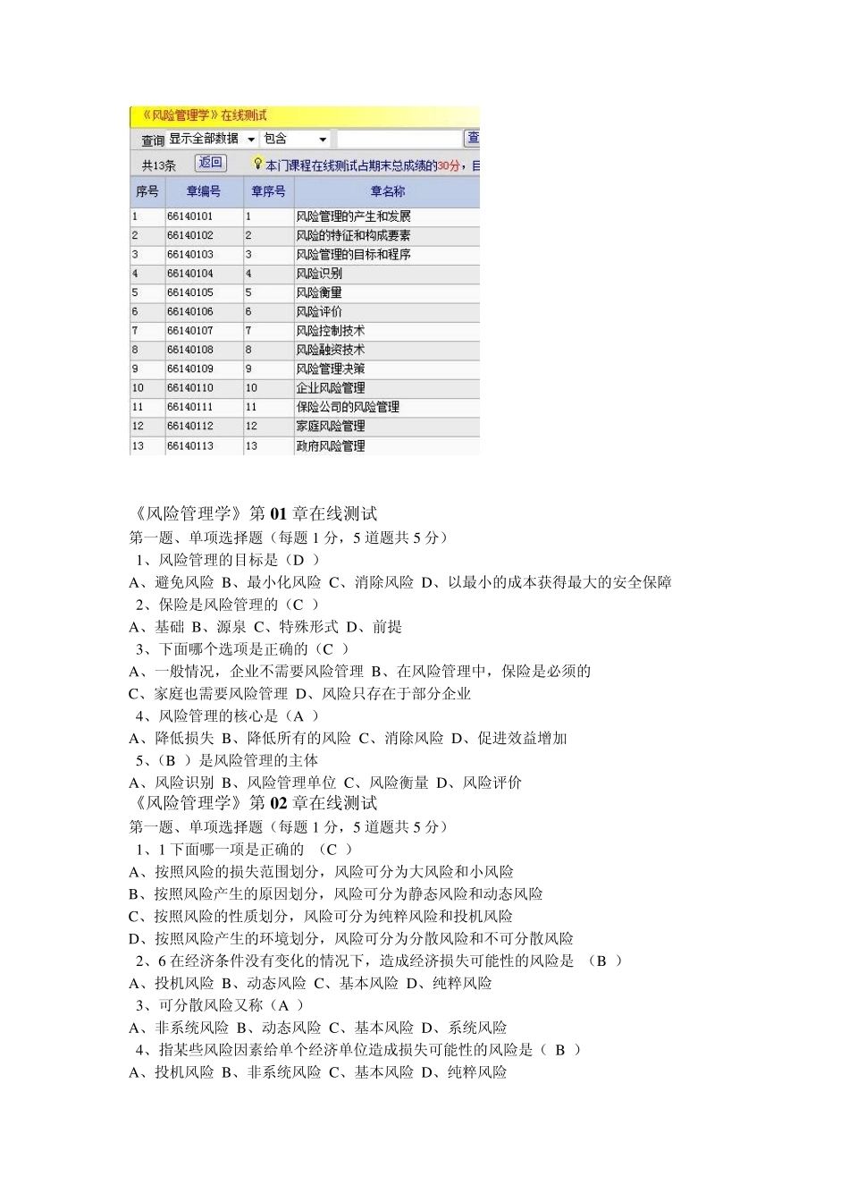 《风险管理学》第0113章在线测试_第1页