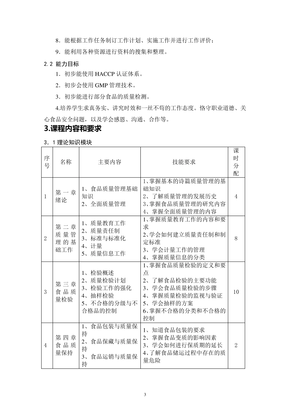 《食品质量管理》课程标准_第3页