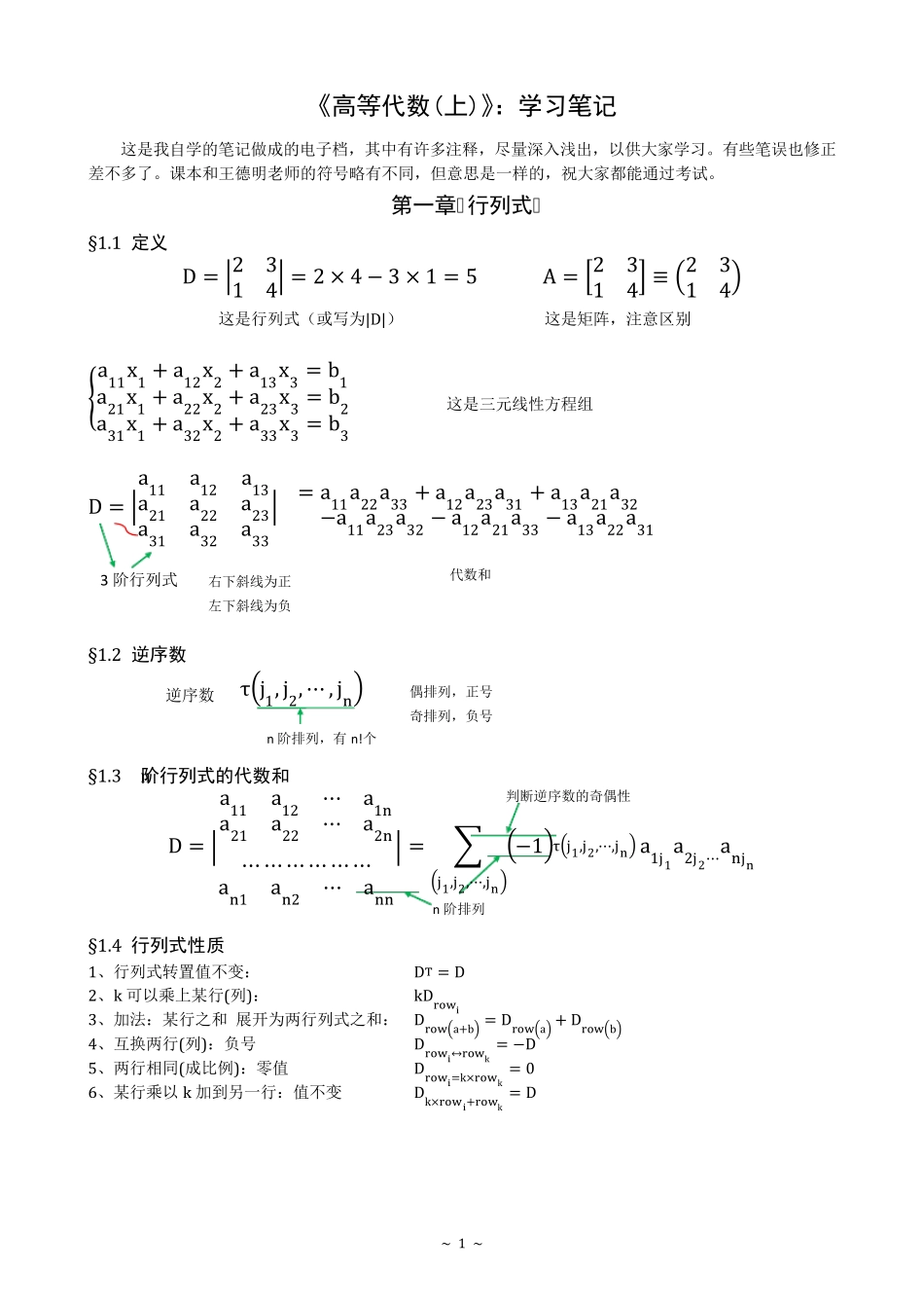 《高等代数》：学习笔记_第1页