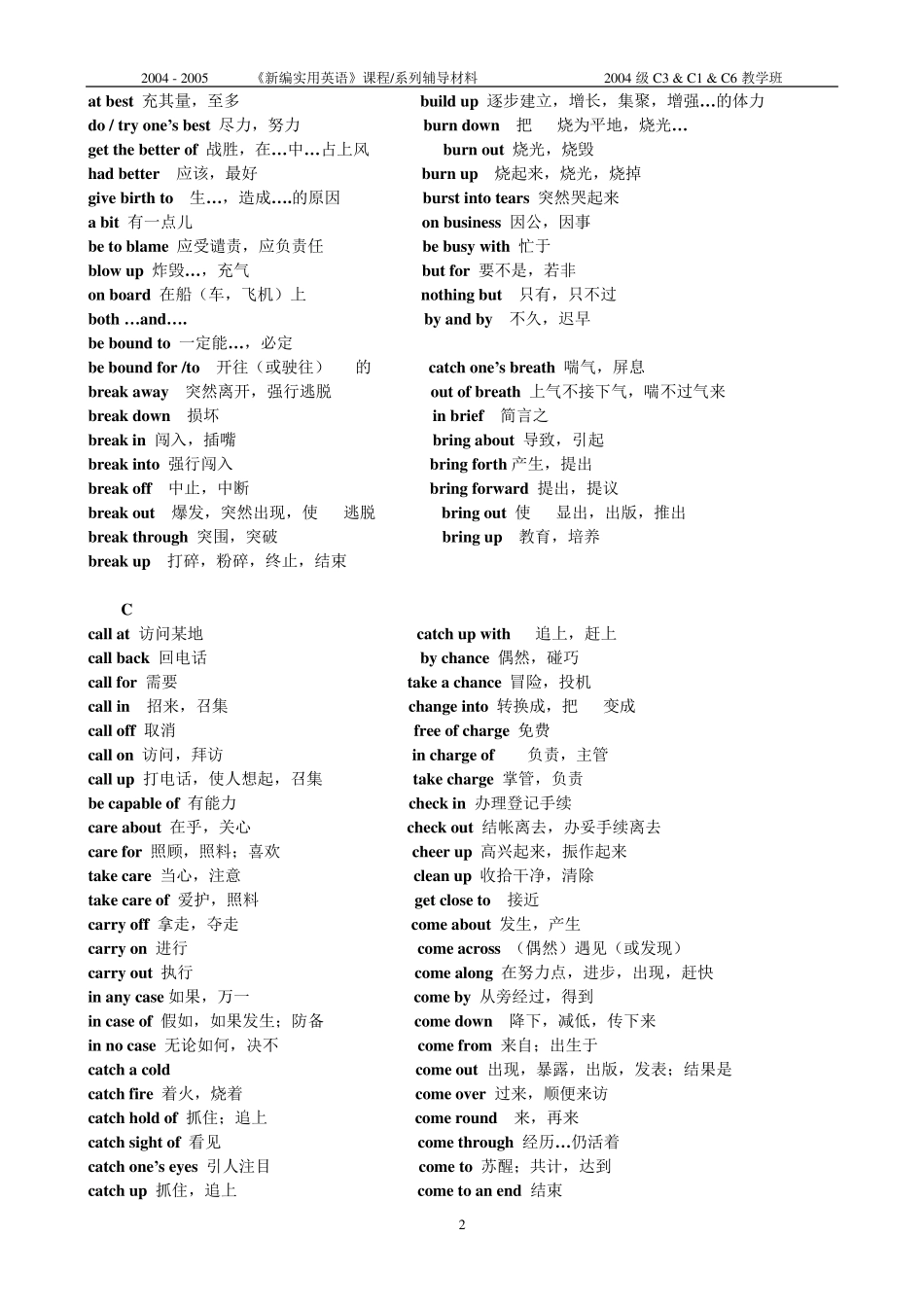 《高职高专教育英语课程教学基本要求》所列常用短语_第2页