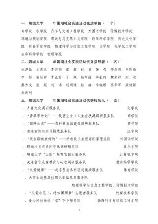 一、聊城大学2010年暑期社会实践活动先进单位(15个)