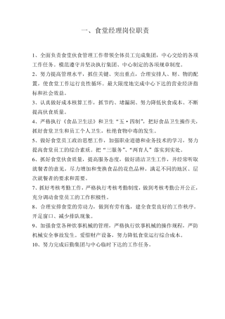 一、食堂经理岗位职责