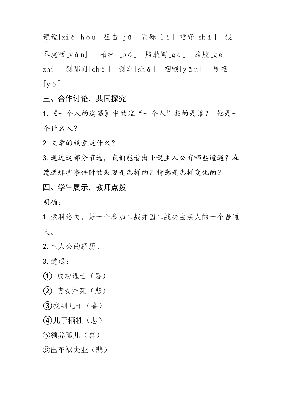 一个人的遭遇优秀教案_第3页