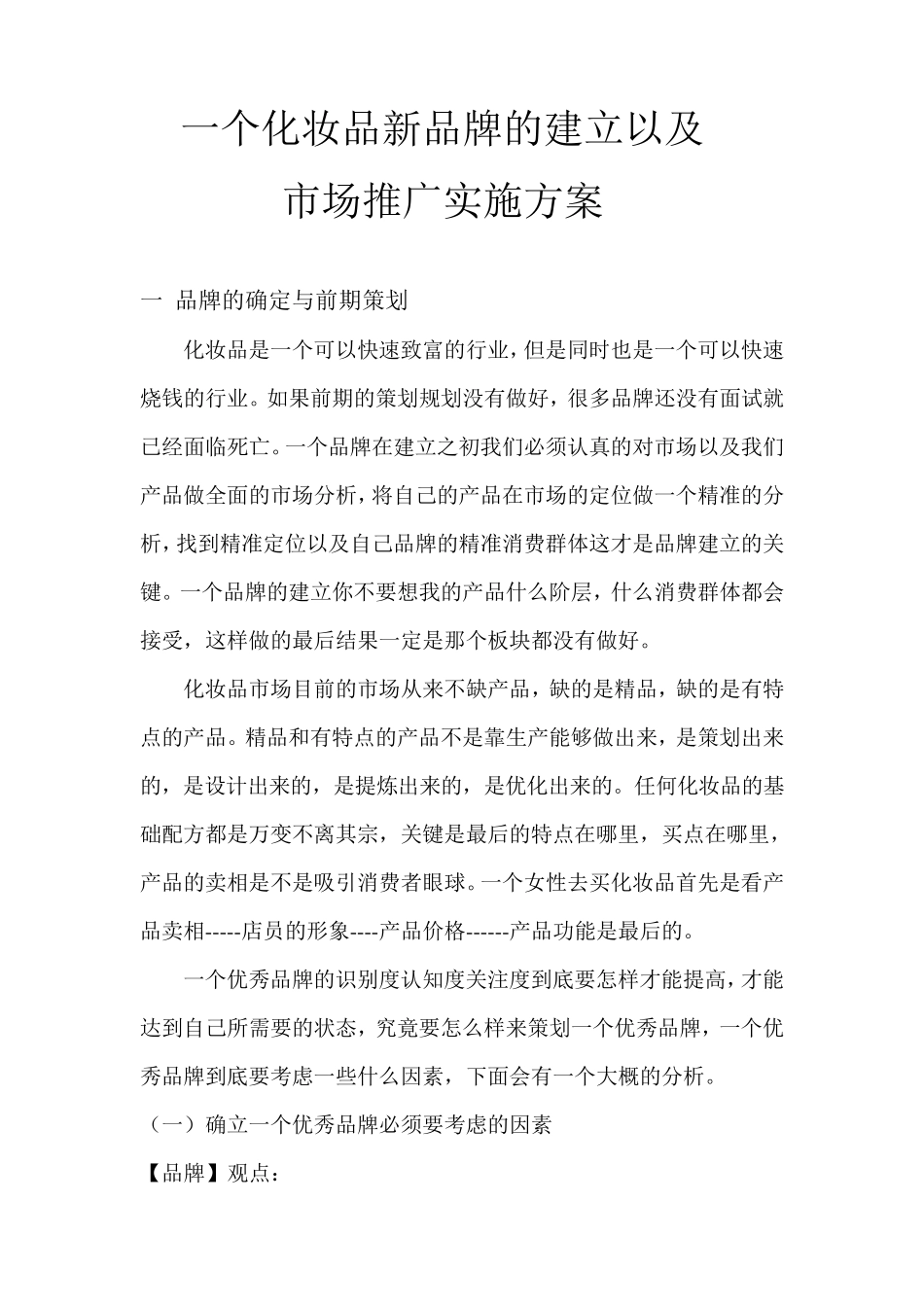 一个化妆品新品牌的建立以及_第1页