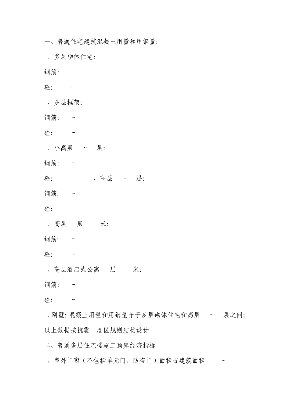 一个土建工程师应掌握的基本数据_第1页