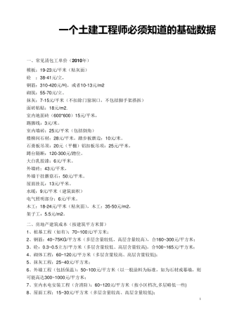 一个土建工程师必须知道的数据