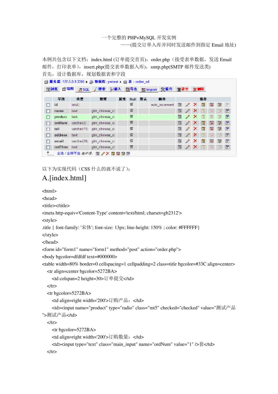 一个完整的PHP表单提交开发实例(提交订单入库并同时发送邮件到指定Email地址)_第1页