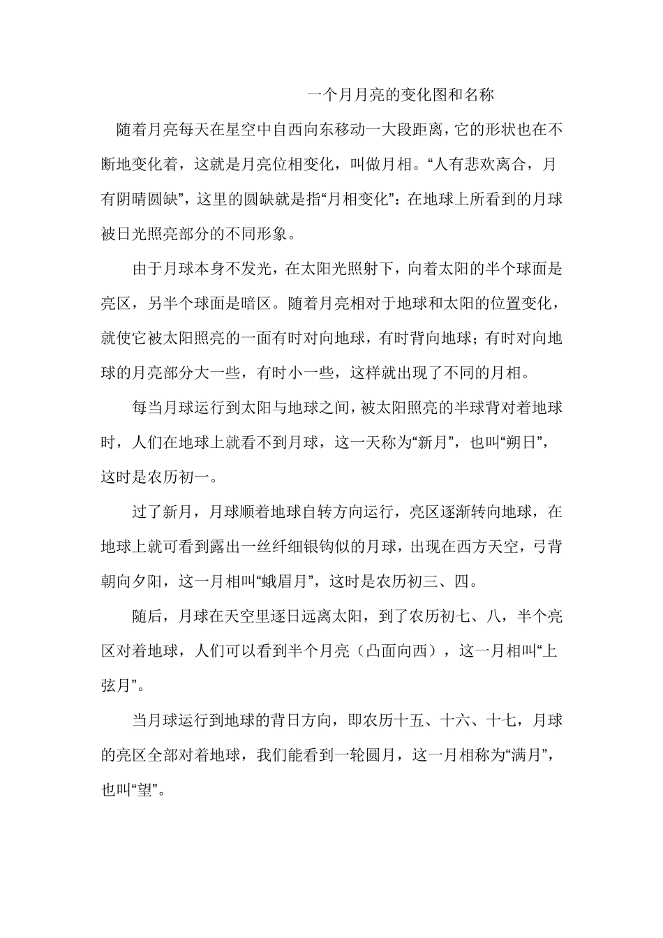 一个月月亮的变化图和名称_第1页