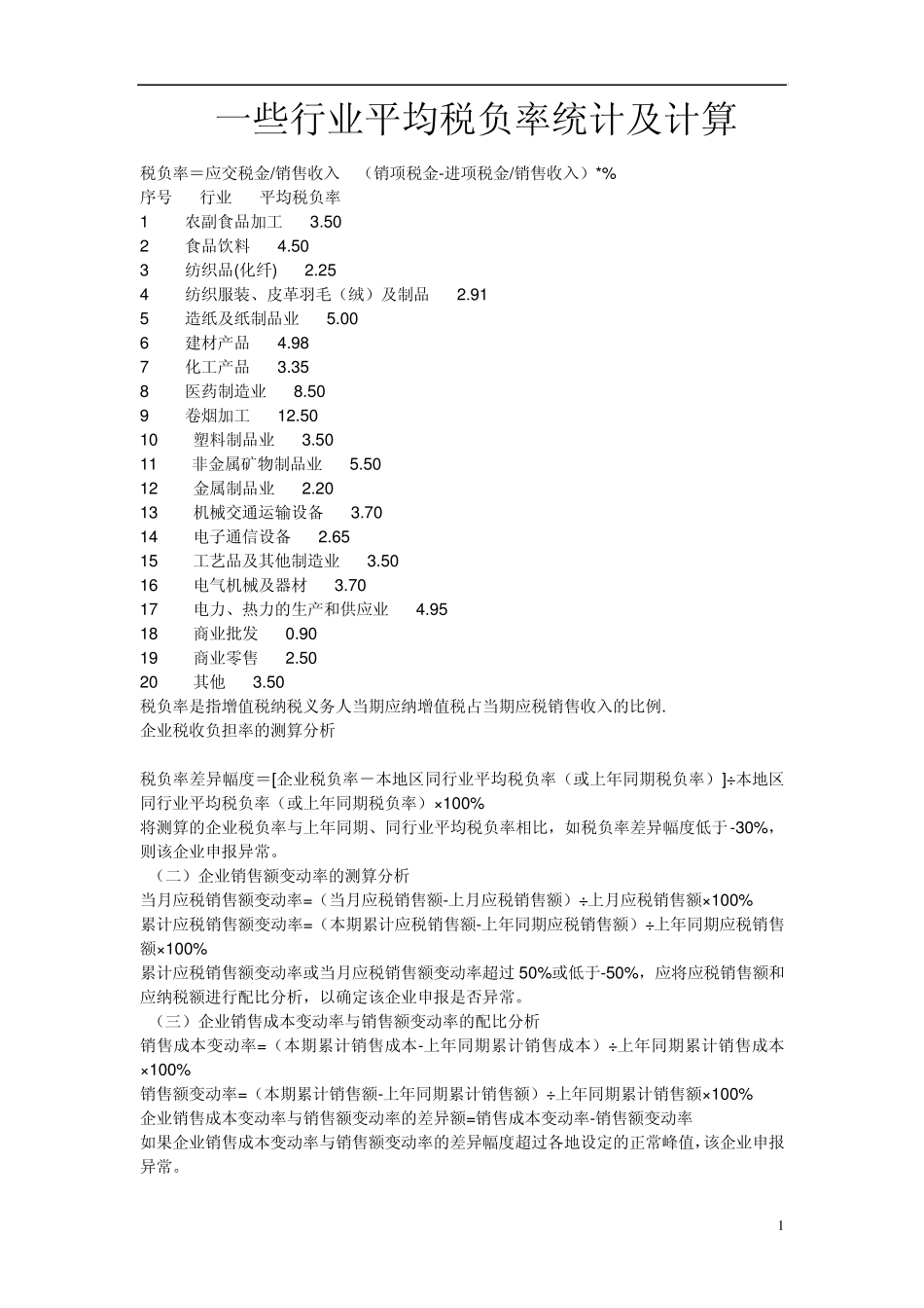 一些行业平均税负率统计及计算_第1页