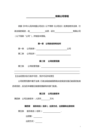 一人有限责任公司章程(不设董事会不设监事会)