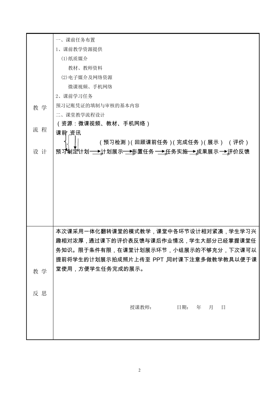一体化翻转课堂记账凭证填制与审核教学设计教案_第2页