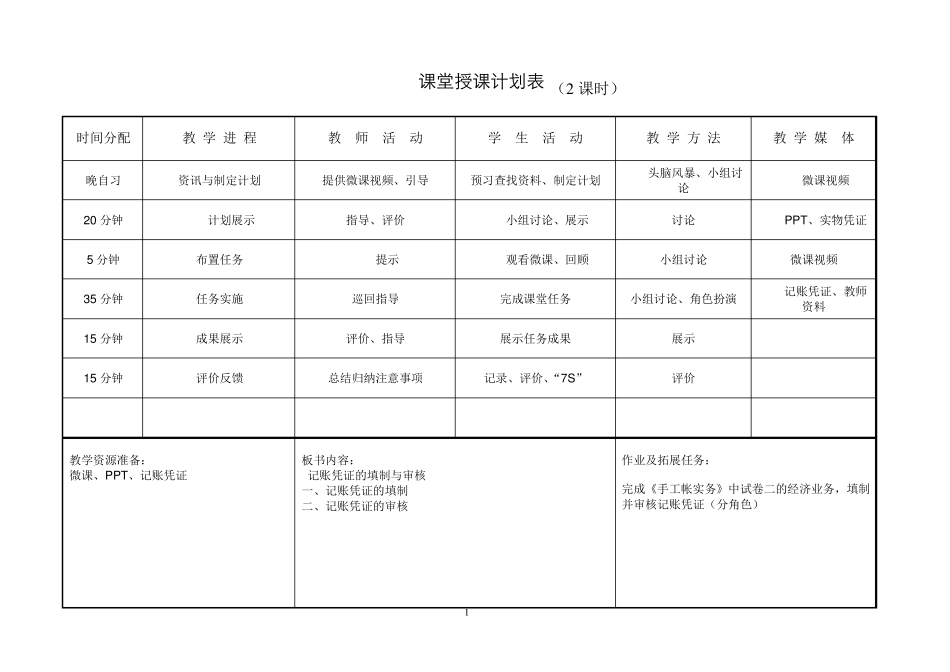 一体化翻转课堂记账凭证填制与审核教学设计教案_第3页