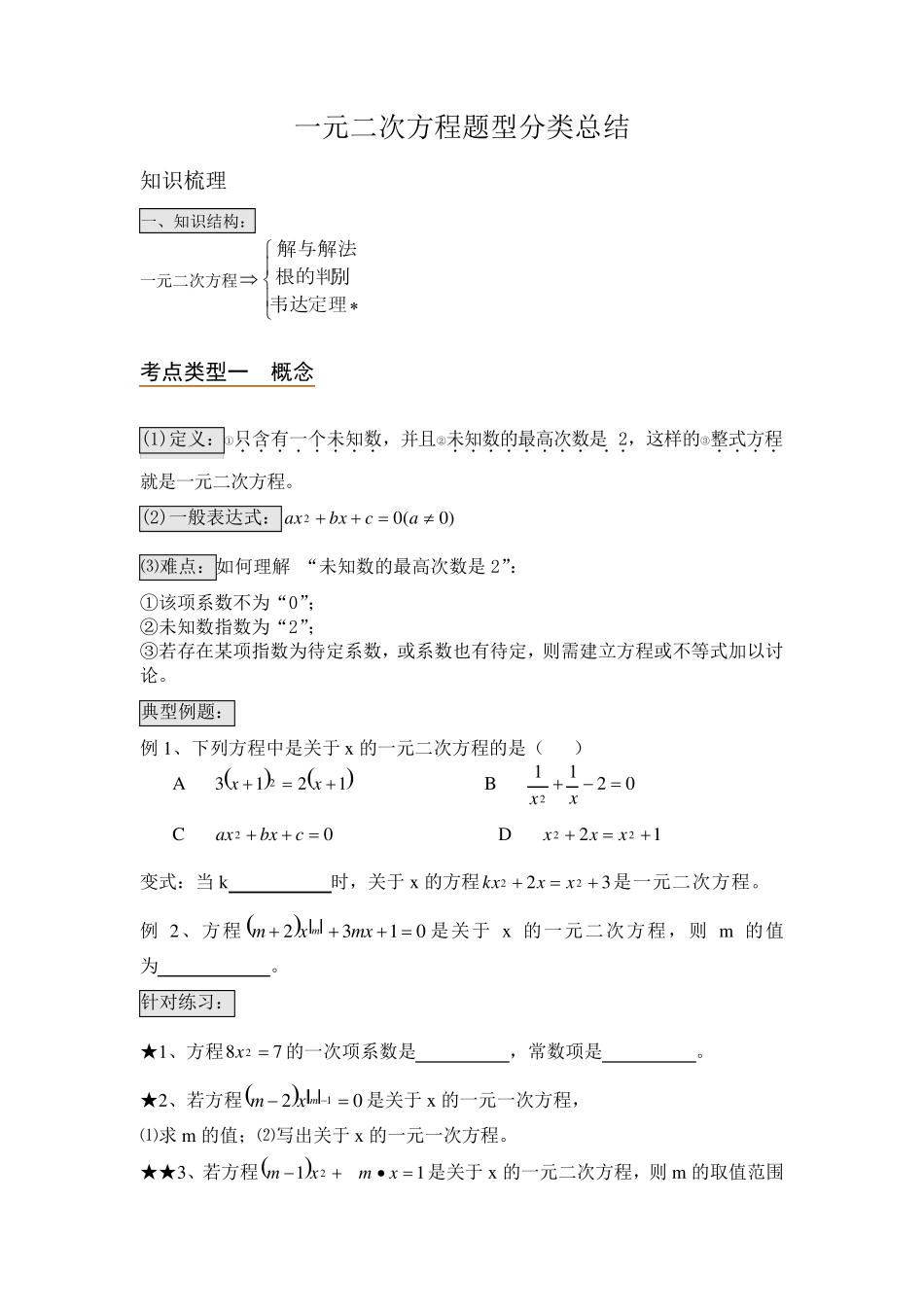 一元二次方程题型分类总结_第1页