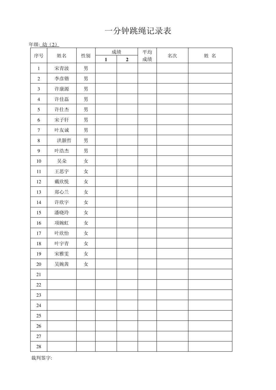一分钟跳绳记录表_第2页