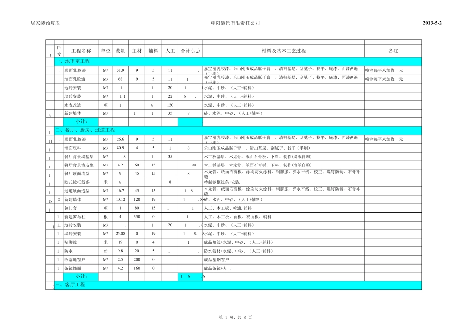 一别墅装修报价表_第1页