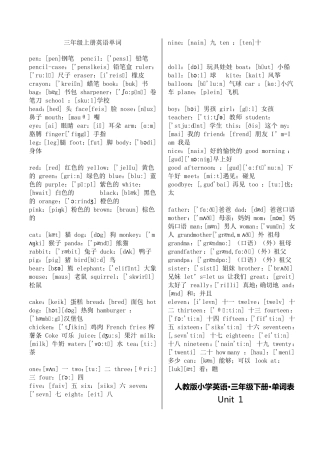 一到三年级英语单词