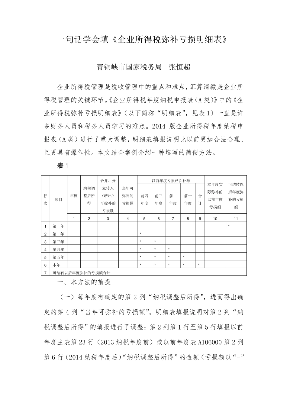 一句话学会填《弥补亏损明细表》_第1页