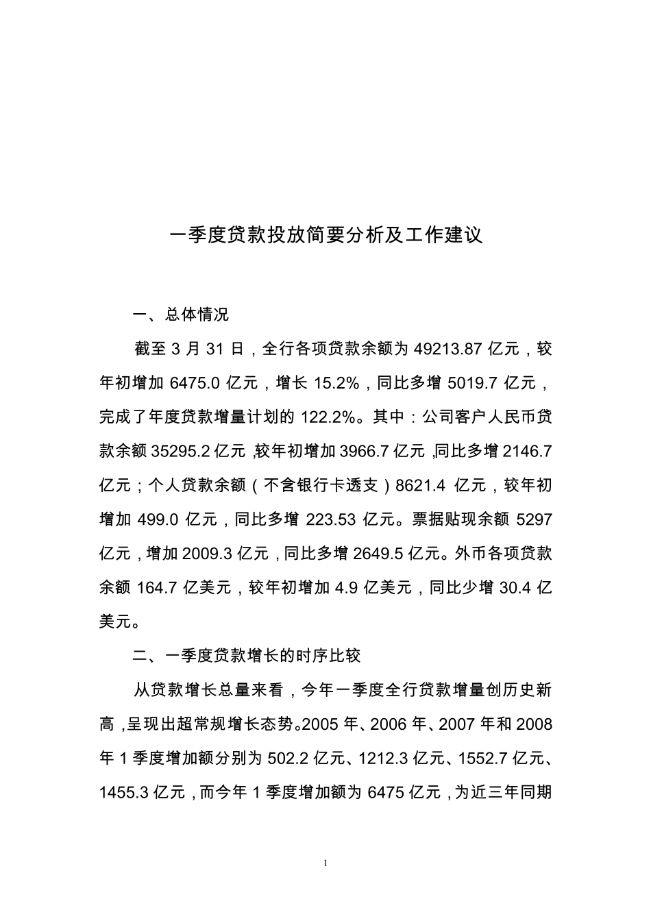 一季度贷款投放分析及措施建议_第1页