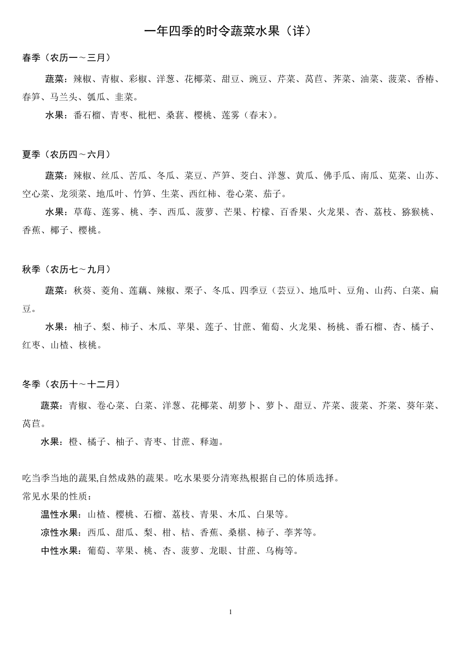 一年四季的时令蔬菜水果_第1页