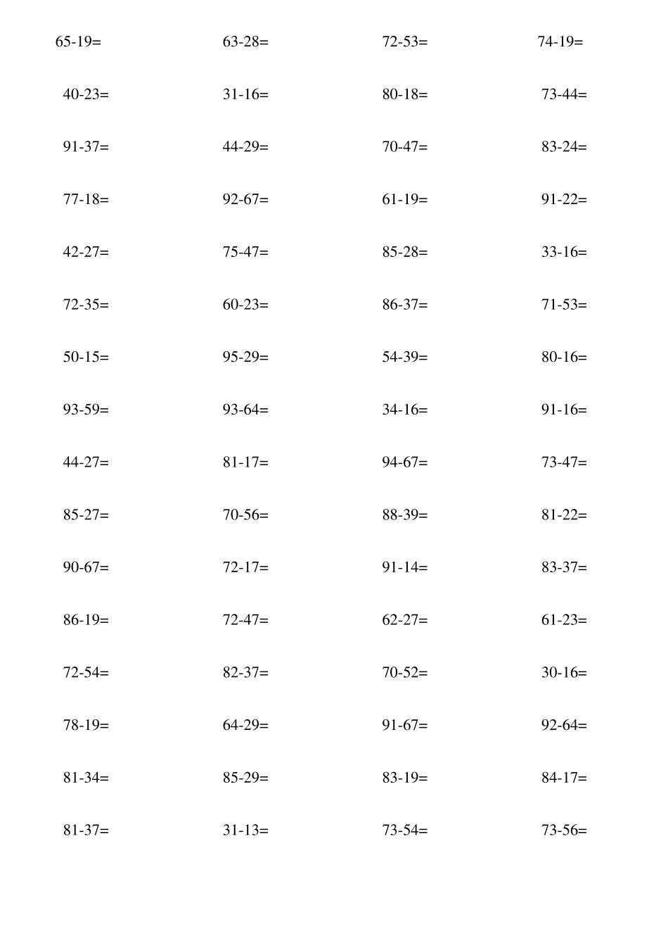 一年级100以内退位减法练习题_第1页