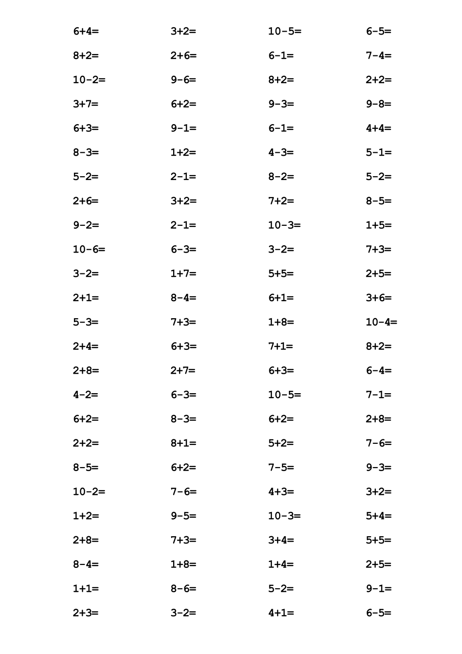 一年级10以内加减法口算题(1000道)(A4直接打印)_第3页
