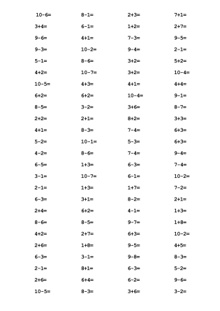 一年级10以内加减法口算题(1000道)(A4直接打印)