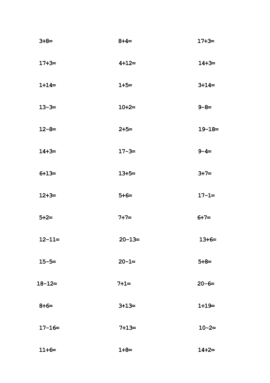 一年级20以内加减法口算1000题_第2页