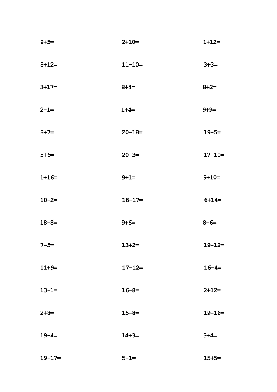 一年级20以内加减法口算1000题_第3页