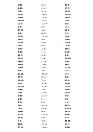 一年级20以内加减法口算题每页120道,总1000道(A4直接打印)