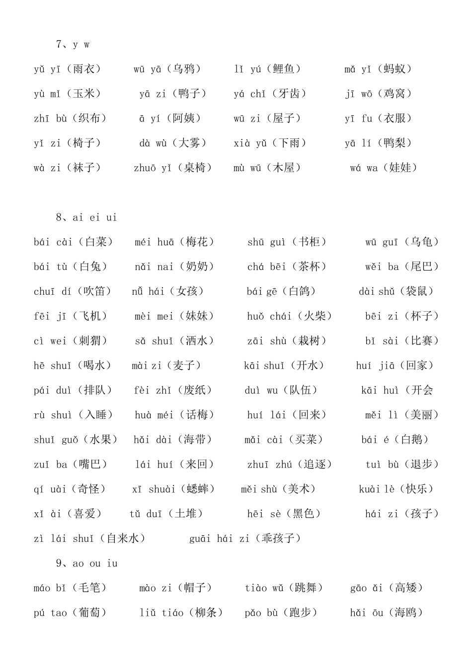 一年级上册专项音节词拼读练习打印版(已排版)_第3页