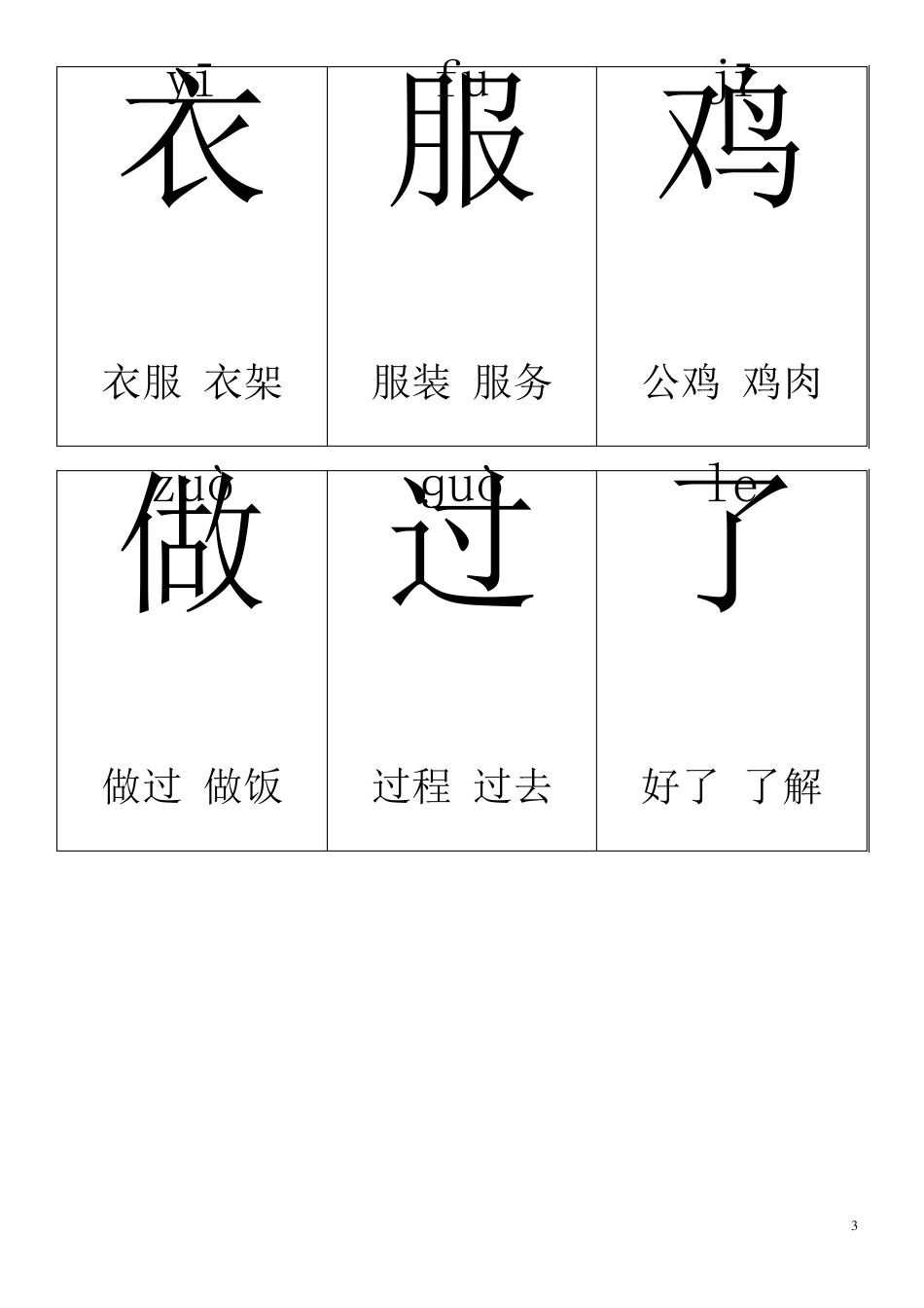 一年级上册生字卡片带拼音组词_第3页