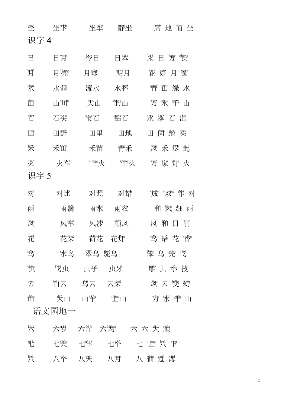 一年级上册语文识字表组词_第2页