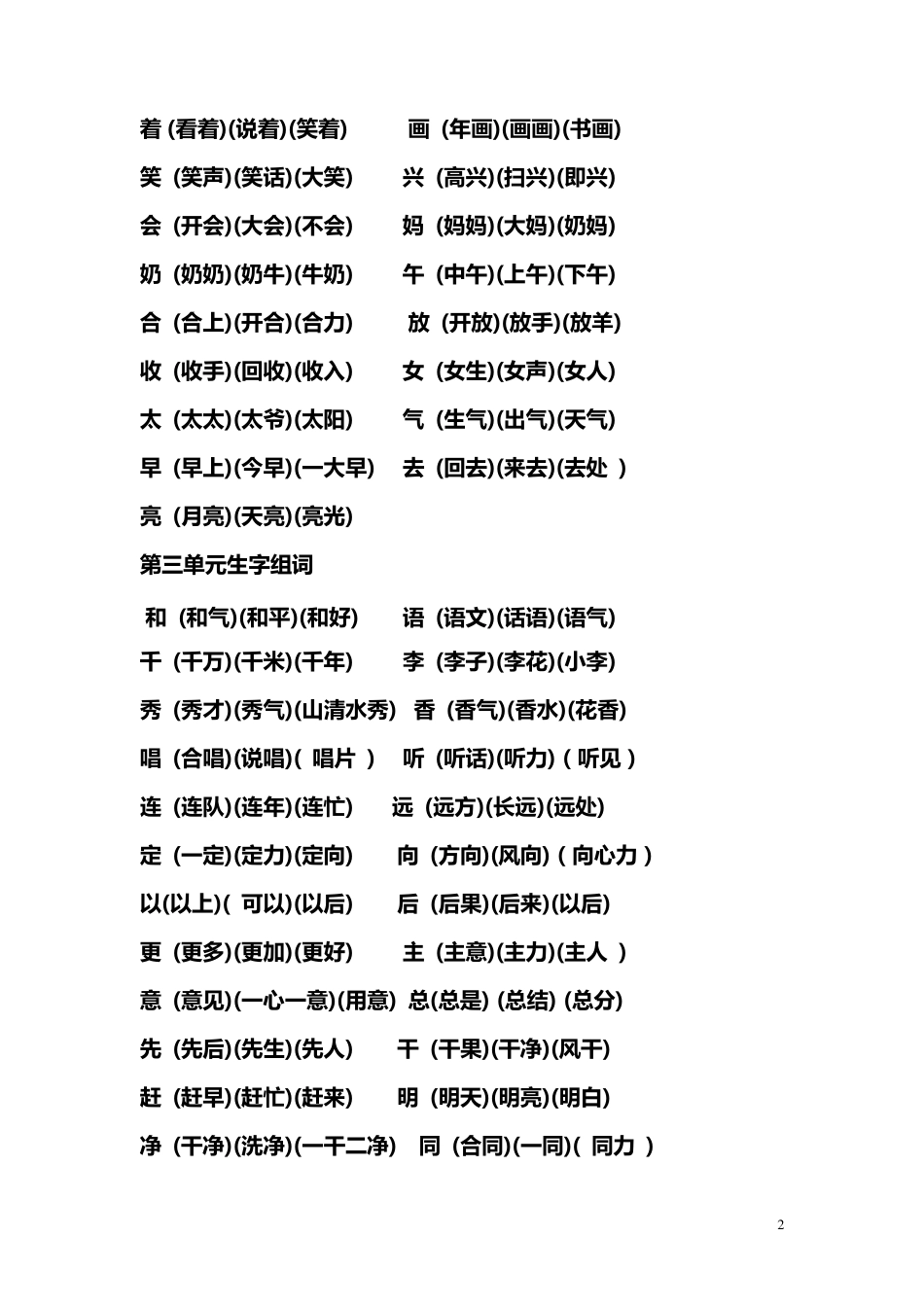 一年级下册语文生字表组词_第2页