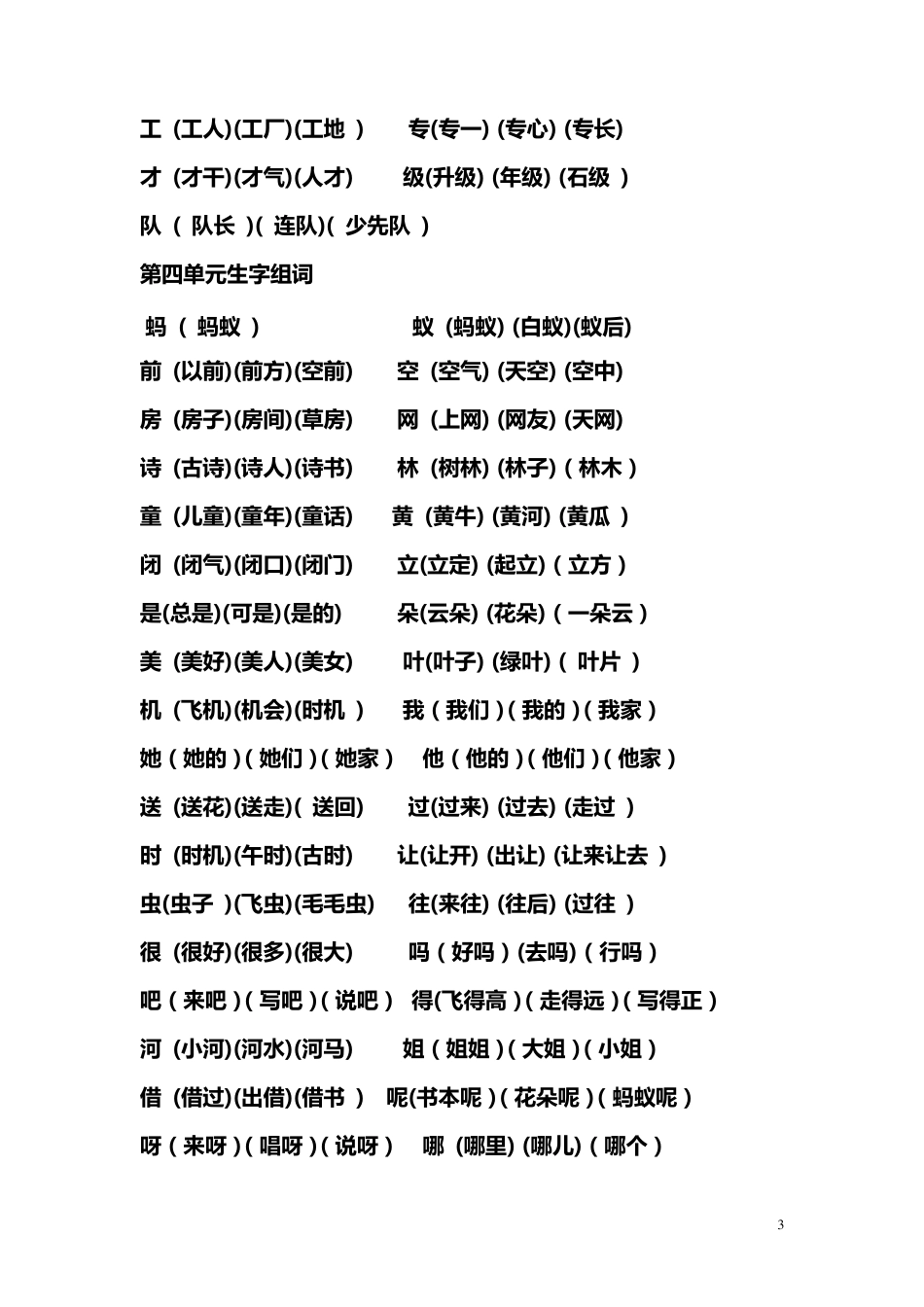 一年级下册语文生字表组词_第3页