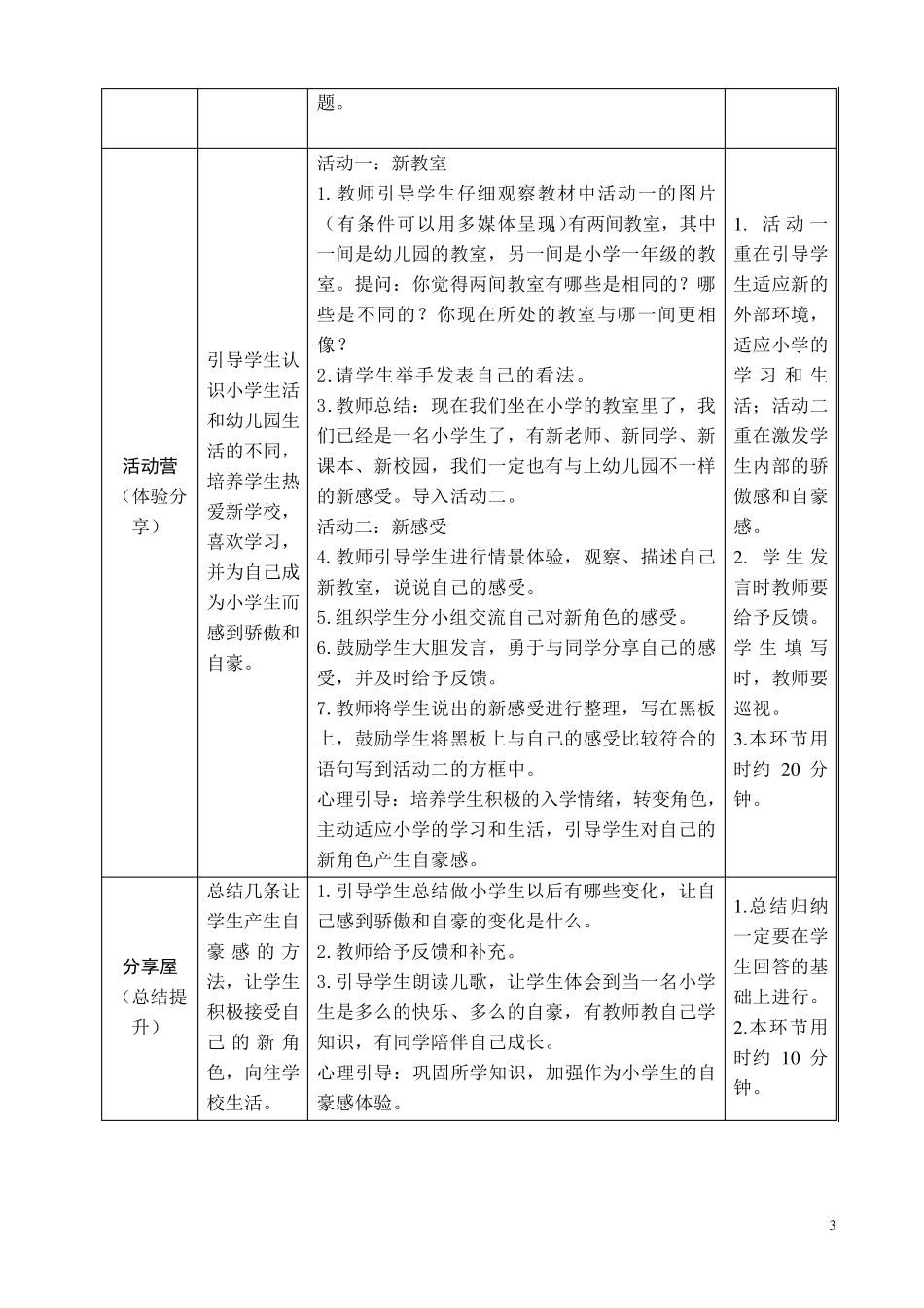 一年级全册心理健康教育教案(湖北长江出版社)_第3页